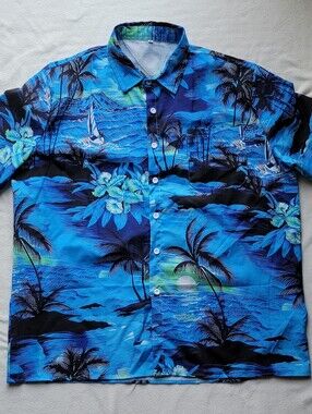 Blue Tropical Hawaiian Button-Up Shirt